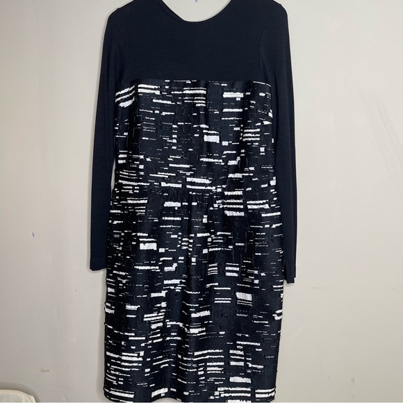 Piazza Sempione Wool Printed Long Sleeve Knee-Length Shift Dress - Picture 2 of 12